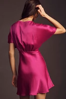 BHLDN Leila Stretch Satin Deep-V Mini Dress