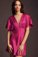 BHLDN Leila Stretch Satin Deep-V Mini Dress