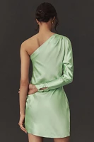 BHLDN Lucy Stretch Satin One-Shoulder Mini Dress