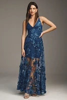 Dress The Population Sidney V-Neck A-Line Lace Floral Appliqué Gown