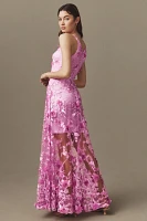 Dress The Population Sidney V-Neck A-Line Lace Floral Appliqué Gown