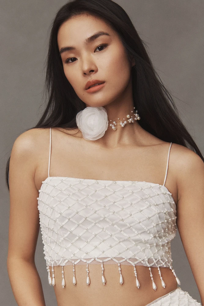 BHLDN Claudette Sleeveless Embellished Crop Top