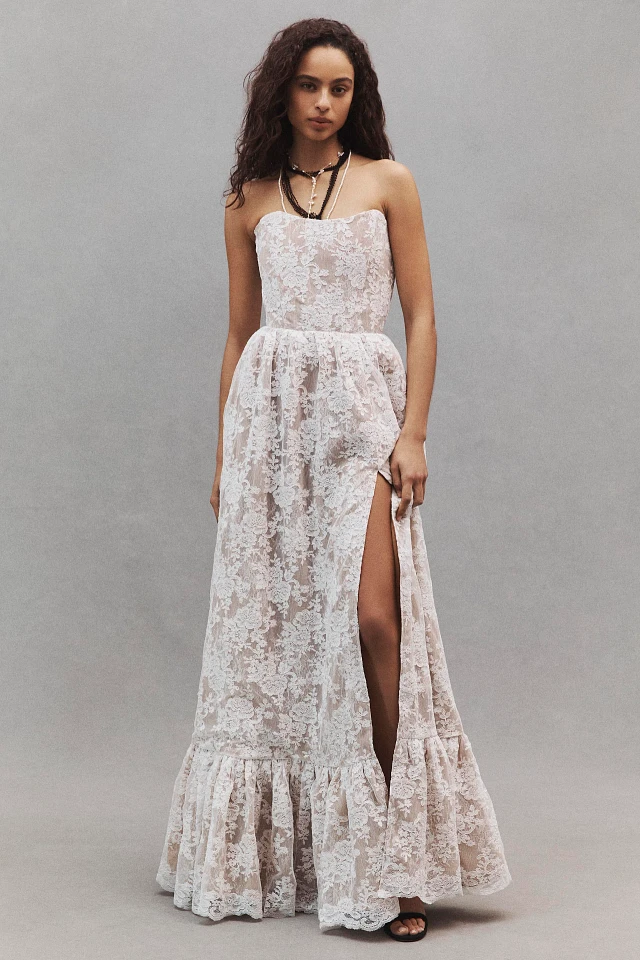 high neck lace wedding dress product info and reviews A-Line High Neck Lace Long Sleeves Wedding Dress Bridal Gowns With Train QW8085 US14 / White & Ivory main image 0
