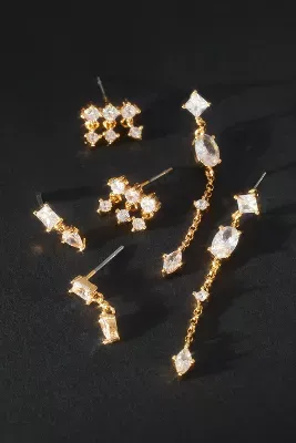 Shaped Crystal Earrings, Set of 3