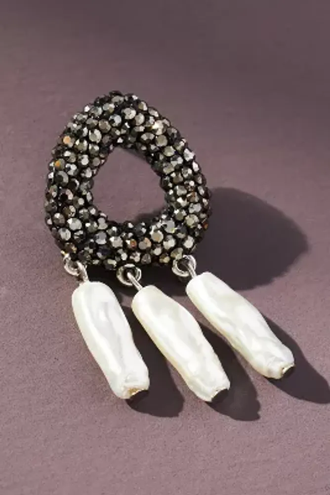 Crystal Triangle Pearl Drop Earrings