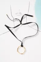 Circle Pendant Faux Leather Necklace
