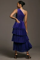 Hutch Xala One-Shoulder Tiered Pleated Tulle Maxi Dress