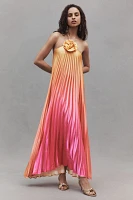 Delfi Collective Giselle Halter Pleated Ombre Satin Maxi Dress