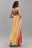 Delfi Collective Giselle Halter Pleated Ombre Satin Maxi Dress