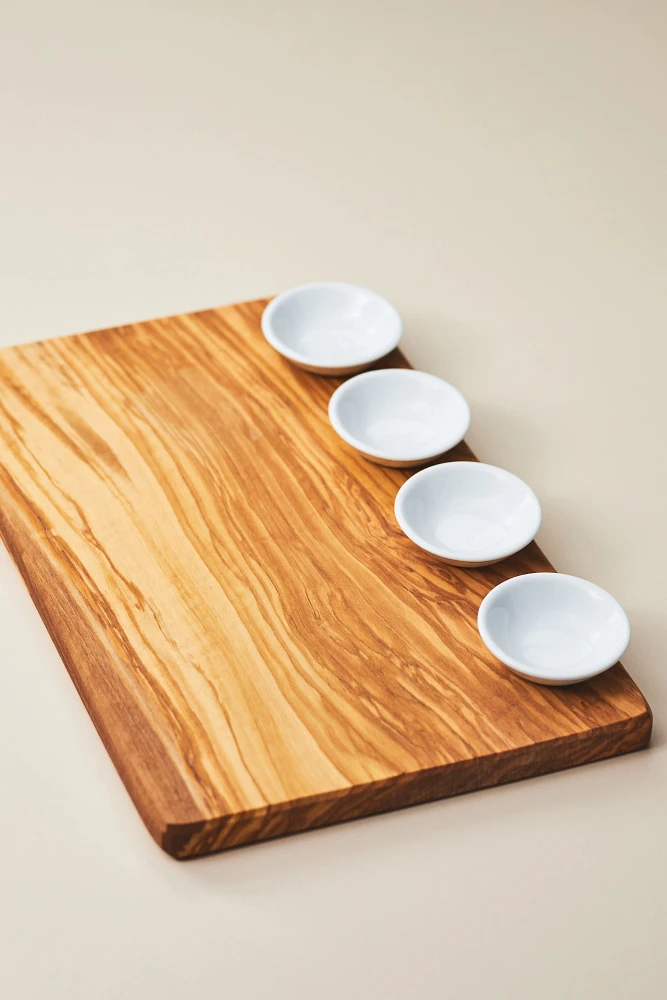 Olivewood Cheese Board with Dip Bowls, Set of 5