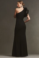 Aidan Mattox One-Shoulder Organza Ruffle Gown