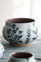 Indigo Floral Low Jar Planter