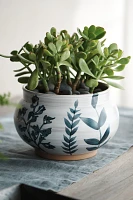 Indigo Floral Low Jar Planter