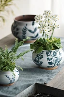 Indigo Floral Low Jar Planter