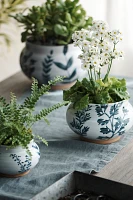 Indigo Floral Low Jar Planter