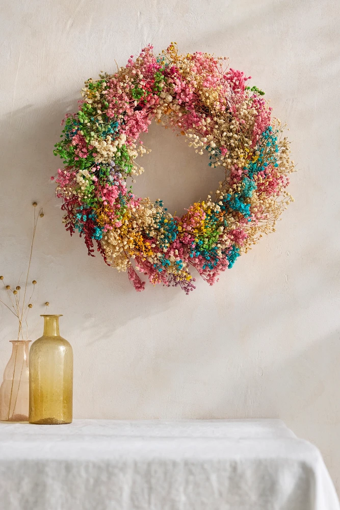 Dried Rainbow Gypsophila Wreath