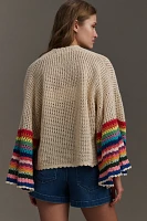 By Anthropologie Flared Crochet Cardigan Sweater