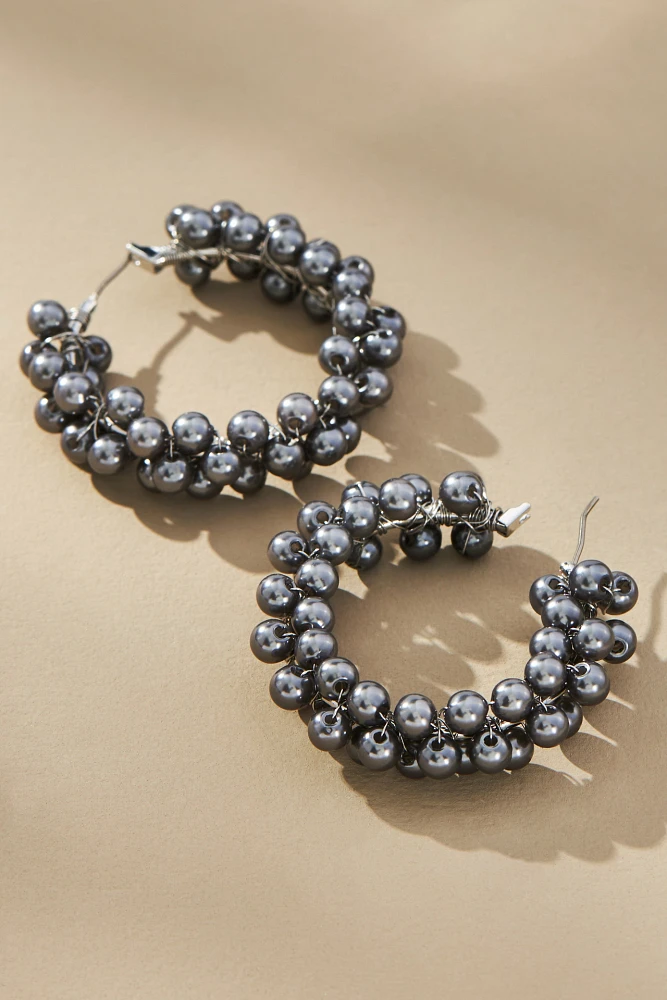 Clustered Pearl Hoop Earrings