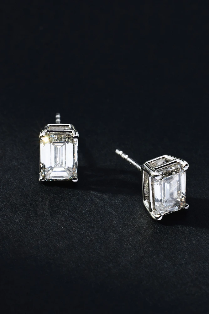 4ct Emerald-Cut Diamond Post Earrings
