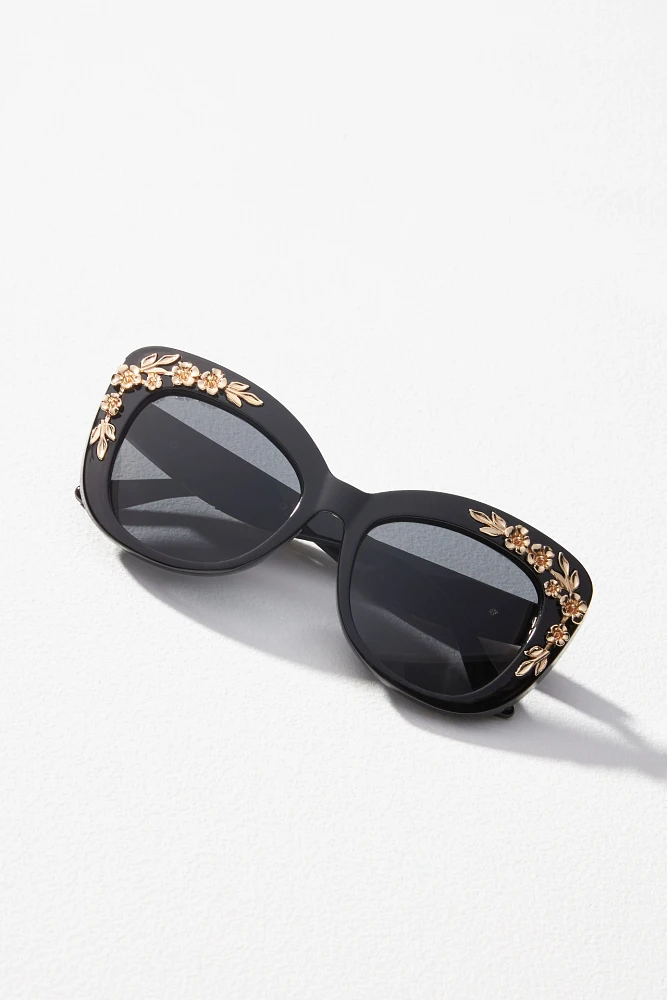 Floral-Trimmed Cat-Eye Sunglasses