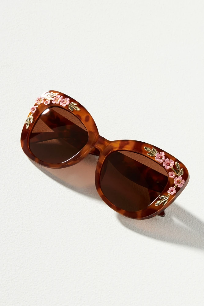 Floral-Trimmed Cat-Eye Sunglasses