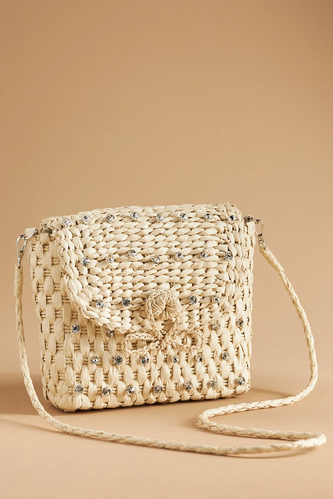 Embellished Straw Crossbody Bag