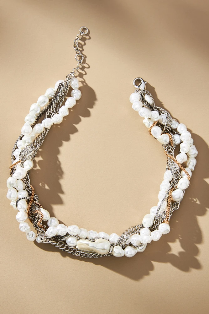 Layered Pearl Chain Necklace