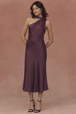 BHLDN Nicoletta One-Shoulder Scarf Satin Midi Dress