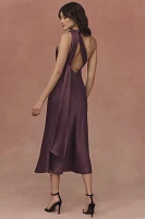 BHLDN Nicoletta One-Shoulder Scarf Satin Midi Dress