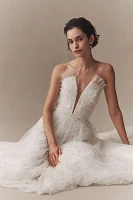 Theia Pacifica Strapless Plunging Embellished Ball-Skirt Wedding Gown