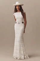 Daughters of Simone Lilah Cap-Sleeve Crochet Lace Wedding Gown