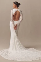 Daughters of Simone Recy Long-Sleeve Plunging Open-Back Lace Wedding Gown