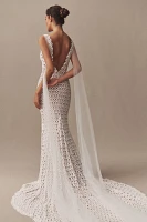 Daughters of Simone Nev Sleeveless Deep-V Lace Wedding Gown