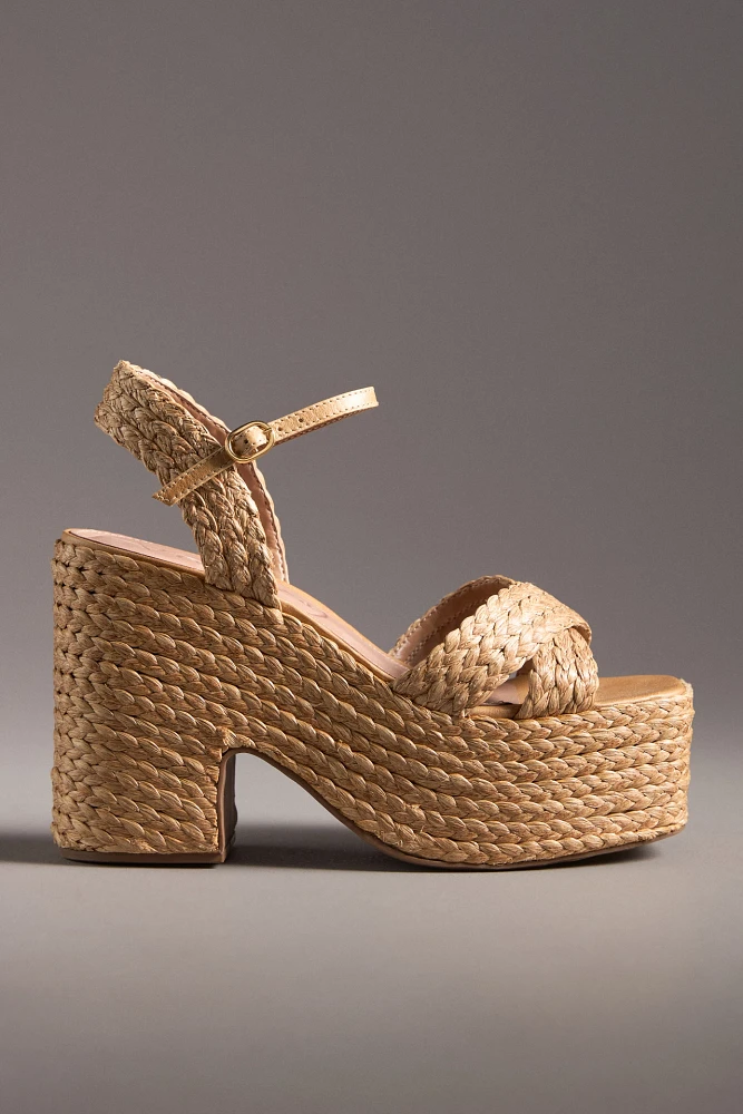 Vicenza Cross-Strap Raffia Platform Sandals