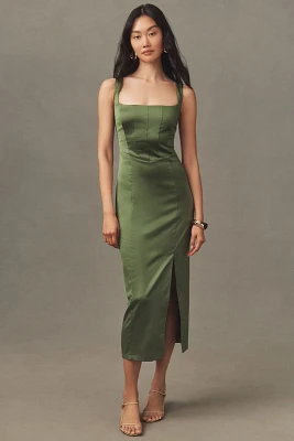 BHLDN Elliana Sleeveless Corset Satin Midi Dress