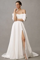 Jenny by Yoo Cassie Off-The-Shoulder A-Line Taffeta Wedding Gown