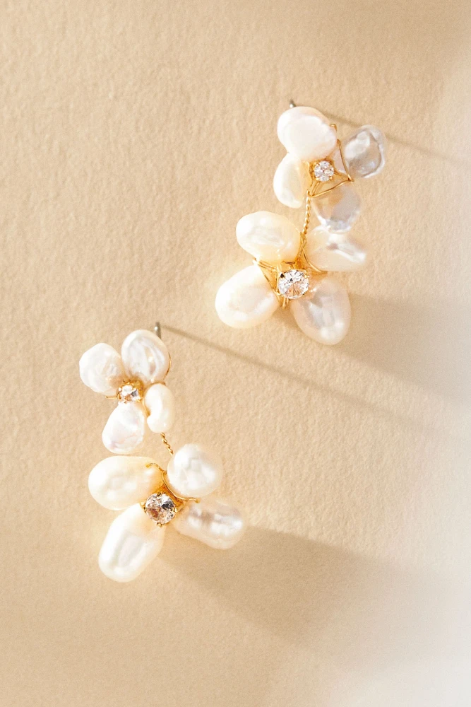 Heishi Pearl Flower Cluster Drop Earrings