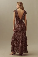 RIXO Rio Animal-Printed High-Neck Tiered Maxi Dress