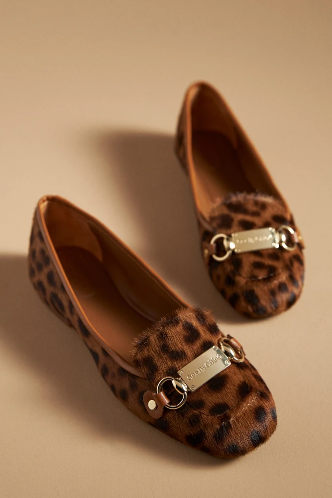 See By Chloé Leopard Logo-Chain Ballerina Loafers