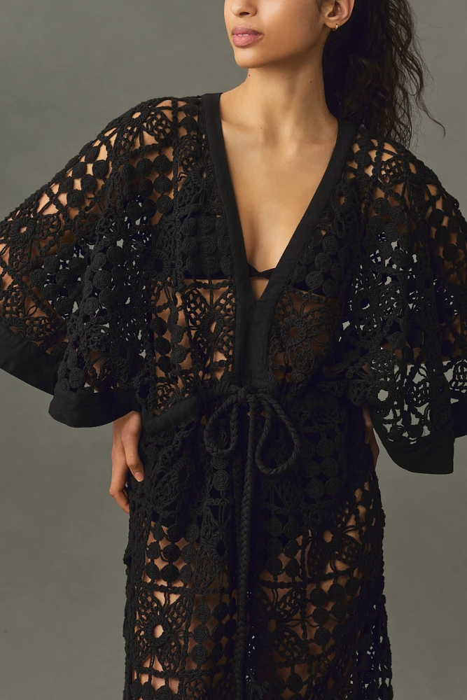 By Anthropologie Crochet Tie-Waist Kaftan