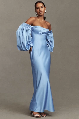 Significant Other Danika Long-Sleeve Off-The-Shoulder Satin Maxi Dress