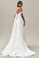 Jenny Yoo Francesca Off-The-Shoulder Fit & Flare Crepe Wedding Gown