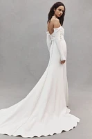 Jenny Yoo Briar Long-Sleeve Off-The-Shoulder Fit & Flare Crepe Wedding Gown