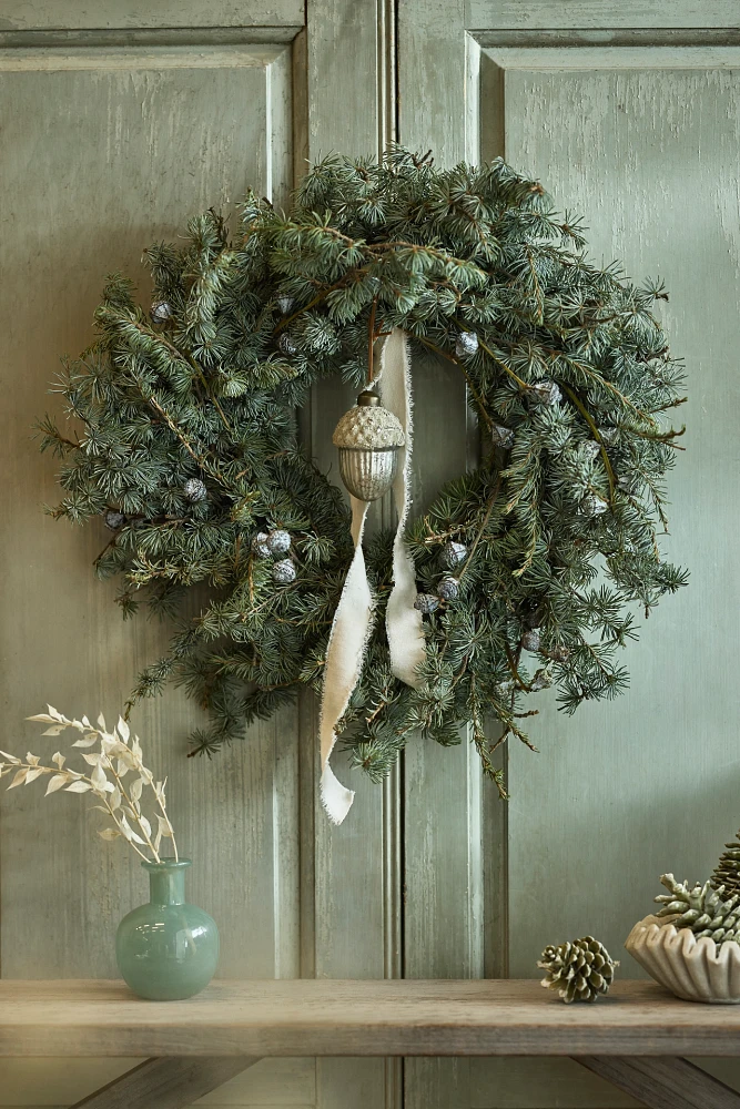 Fresh Blue Atlas Cedar + Silver Bell Wreath