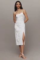 BHLDN Sleeveless Straight-Neck Cascading Floral Satin Slim Side-Slit Midi Dress