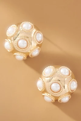 Pearl Bezel Cluster Post Earrings