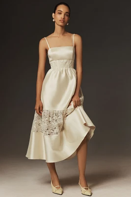 BHLDN Gabrielle Taffeta Lace A-Line Midi Dress