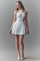 BHLDN Crisscross Halter Pearl-Embellished Mini Dress