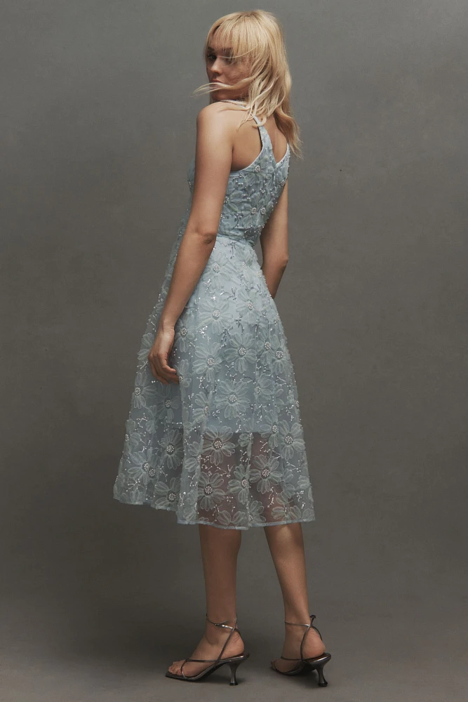 Dress The Population Audrey Sleeveless Lace-Overlay Midi