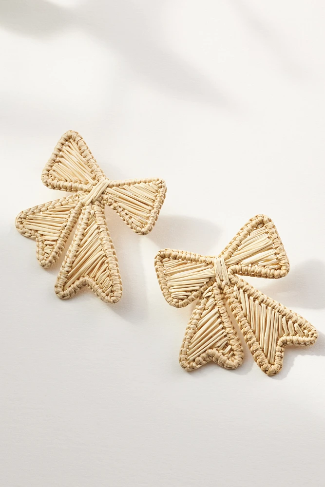 Neely Phelan Rattan Bow Heart Earrings